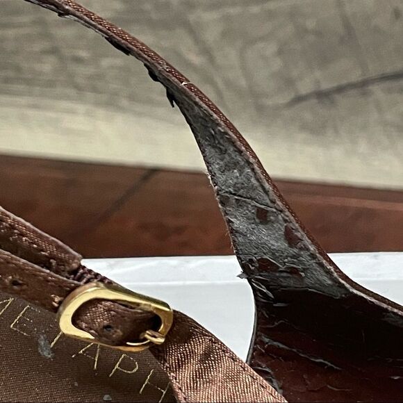 Metaphor Brown Peep Toe 3.5” Heel With Rhinestones and Buckle Ankle Strap Size 9 - Picture 5 of 15